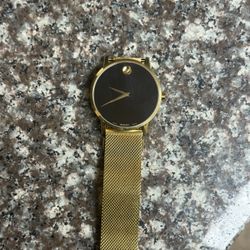 Movado MUSEUM CLASSIC 40mm yellow gold PVD-finished stainless steel case and mesh bracelet with a black-toned dial.