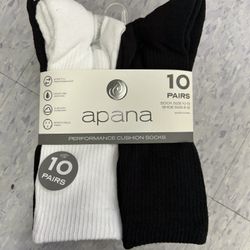 NWT Apana men's performance cushion crew socks 10 Pairs