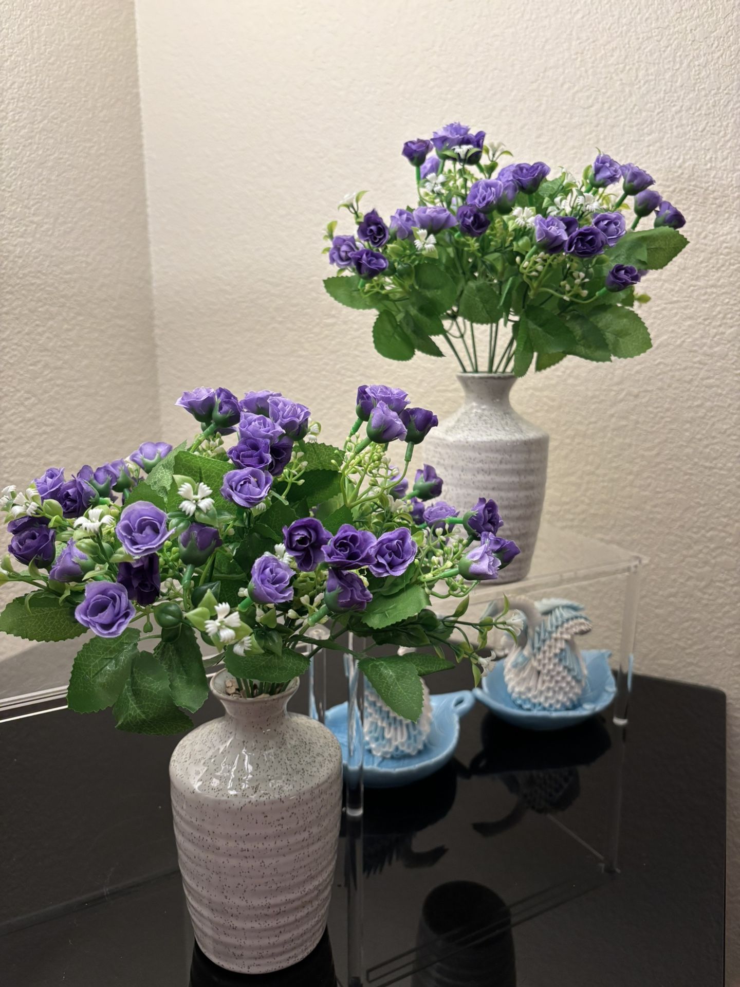 Purple Artificial Flower Arrangement in Ceramic Vase