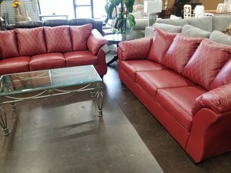 Top of the line Ashley red faux leather sofas only