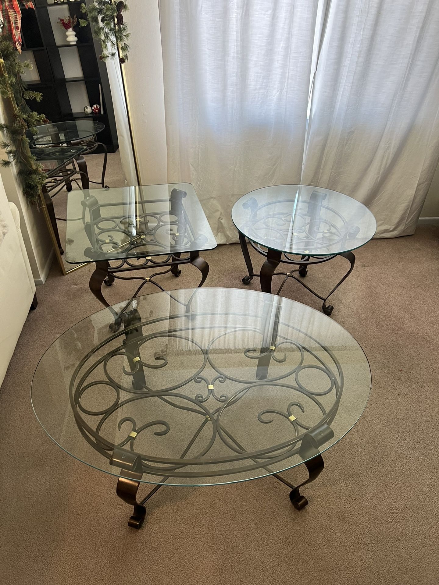 Wrought Iron & Glass Coffee Table Set