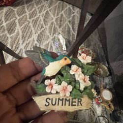 Title: Cute Hummingbird & Flowers "Summer" Figurine/Ornament 