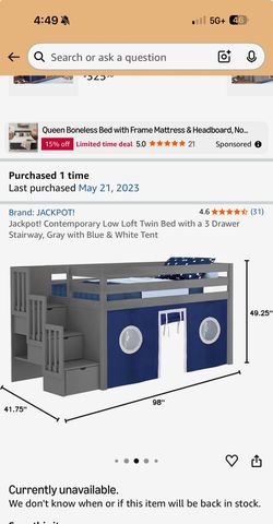 Low loft twin bed