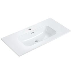 Roomfitters 36-Inch Glossy White Integrated Ceramic Bathroom Basin Top with Center Faucet Hole