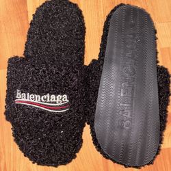 Balenciaga Black Fur Slippers