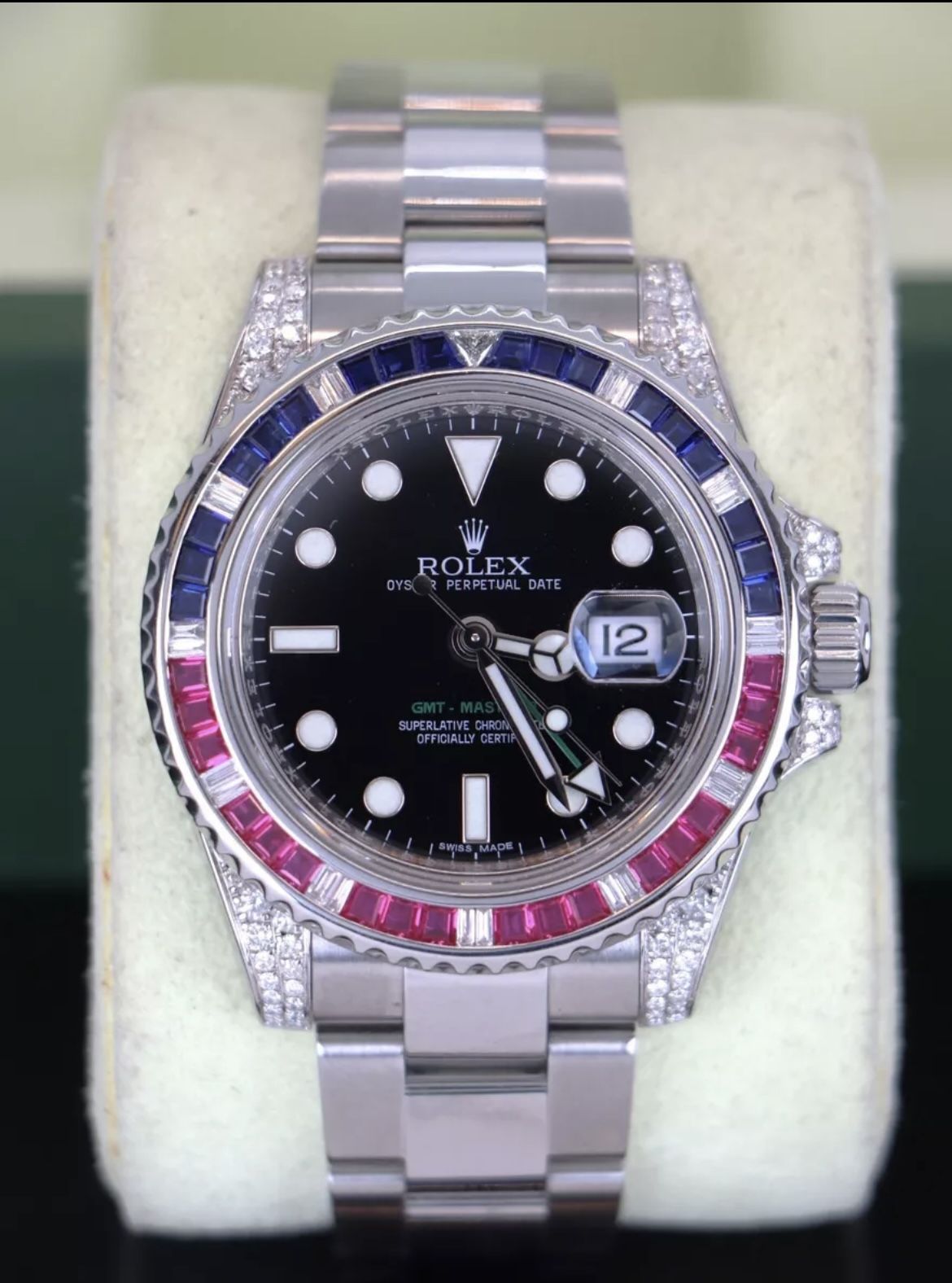 Rolex GMT Master II 40mm Aftermarket Sapphire Ruby Diamond Bezel
