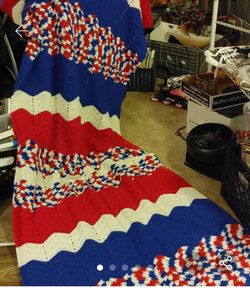 Hand crafted Afghan red white & blue