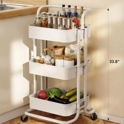 Pipishell 3 Tier Mesh Utility Cart, Rolling Metal Organization Cart with Handle and Lockable Wheels, Multifunctional Storage Shelves for Kitchen Livin