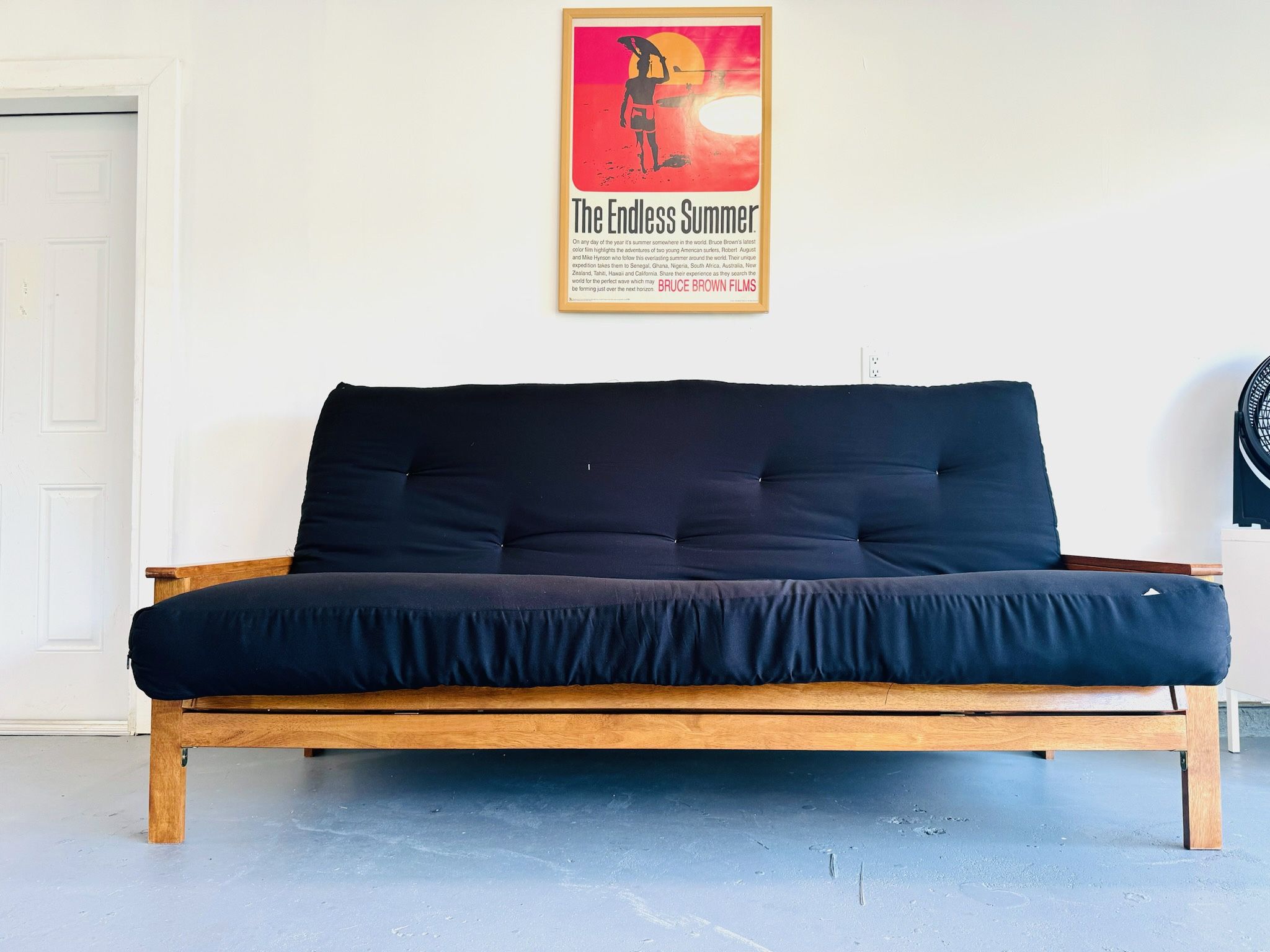 Wood Frame Futon With New Queen Size Mattress 