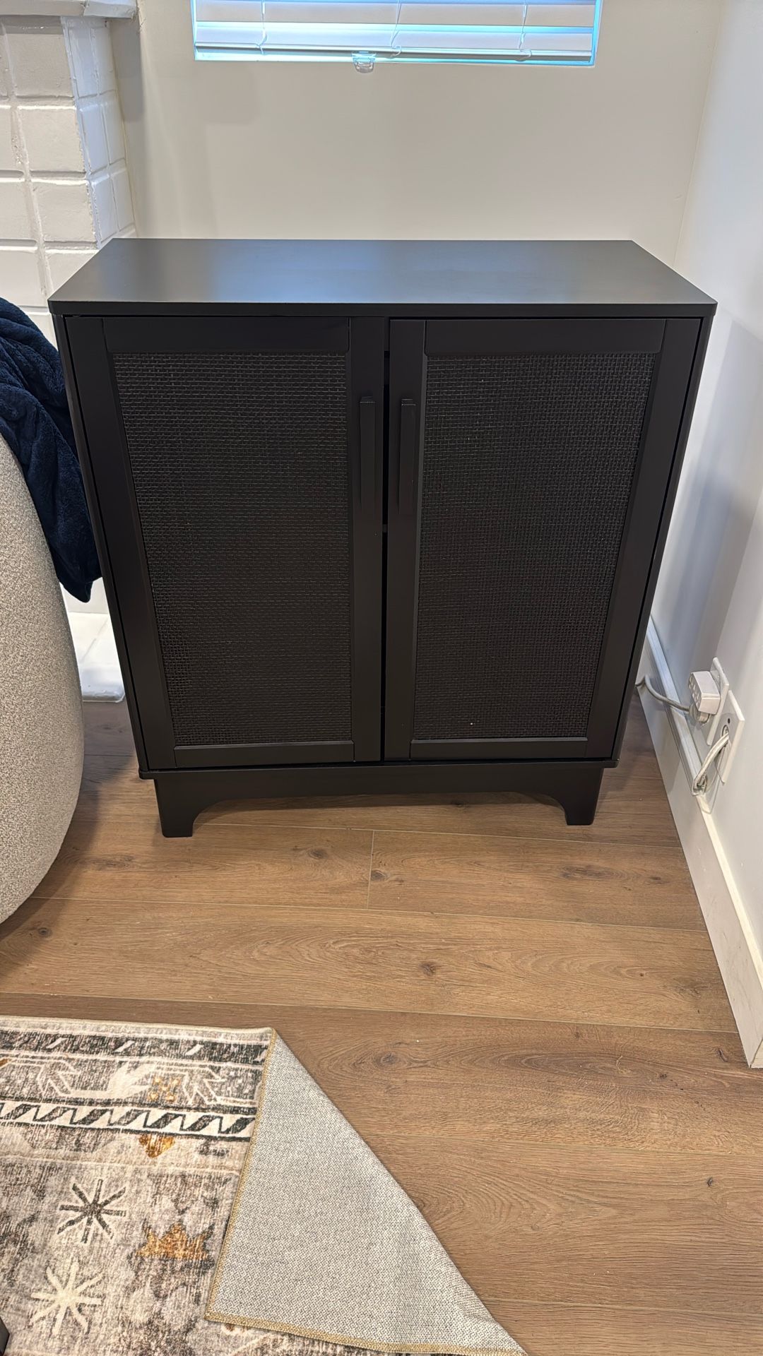 Two Black Rattan Cabinets With Adjustable Shelf