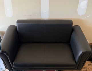 Kids Black Faux Leather Loveseat Sofa with Ottoman