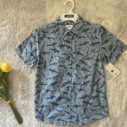 Sonoma Boys Blue Shark Print Button-Down Shirt Size M – NWT