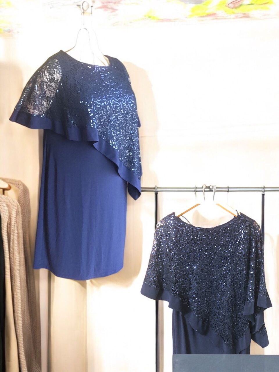 R&M Richards 18- Sequined Poncho Cocktail Dress 