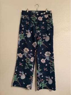 Blue floral jeans, size (12) Large