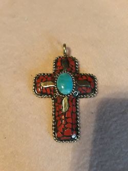 Coral with Turquoise Cross