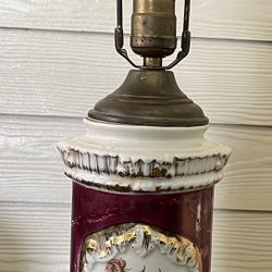 Vintage Porcelain Gilded Beauti-lamp With Copper Top And Bottom