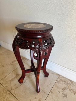 Carved  Rosewood Plant Stand with Marble Top