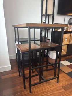 Industrial Bar Table Set with 2 Stools