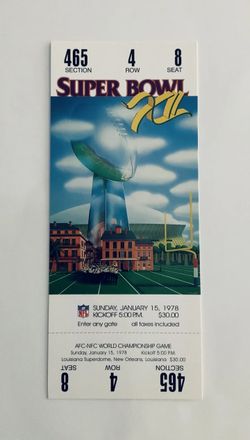 1978 Super Bowl XII (12) Replica Ticket