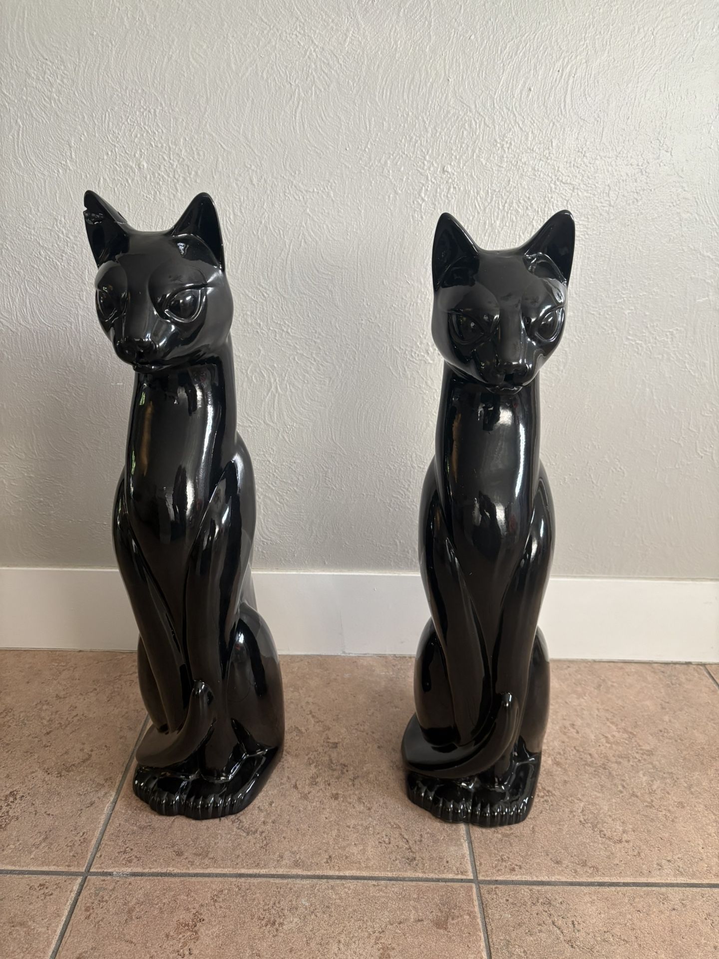 Vintage MCM Black Ceramic Cat Statues - Set of 2