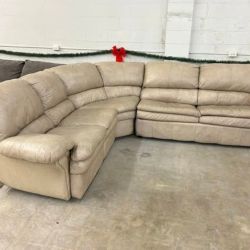 Ashley Tan Faux Leather 3-Piece Recliner Sectional Couch