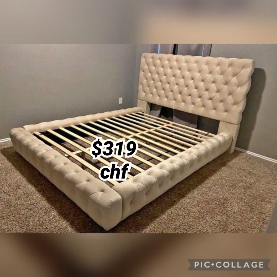 Beige Queen Size Bed Frame - Halloween deals