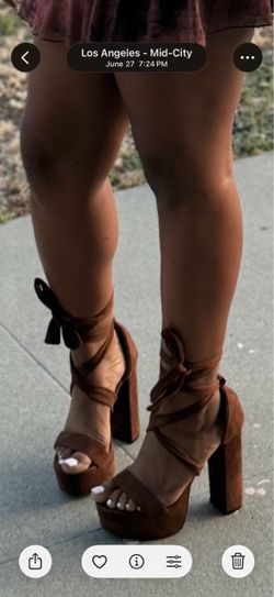 Brown Suede Platform Lace-Up Heels