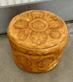 Mid-century 1960’s bohemian genuine tooled leather ottoman