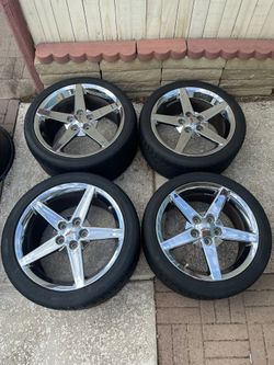 Corvette C6 Bright CHROME Rims wheels + TIRES - OEM 2005-2013 GM 18x8.5 19x10