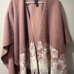 Rachel Roy Rose White Floral Wrap With Fringe Trim Really Soft One size 