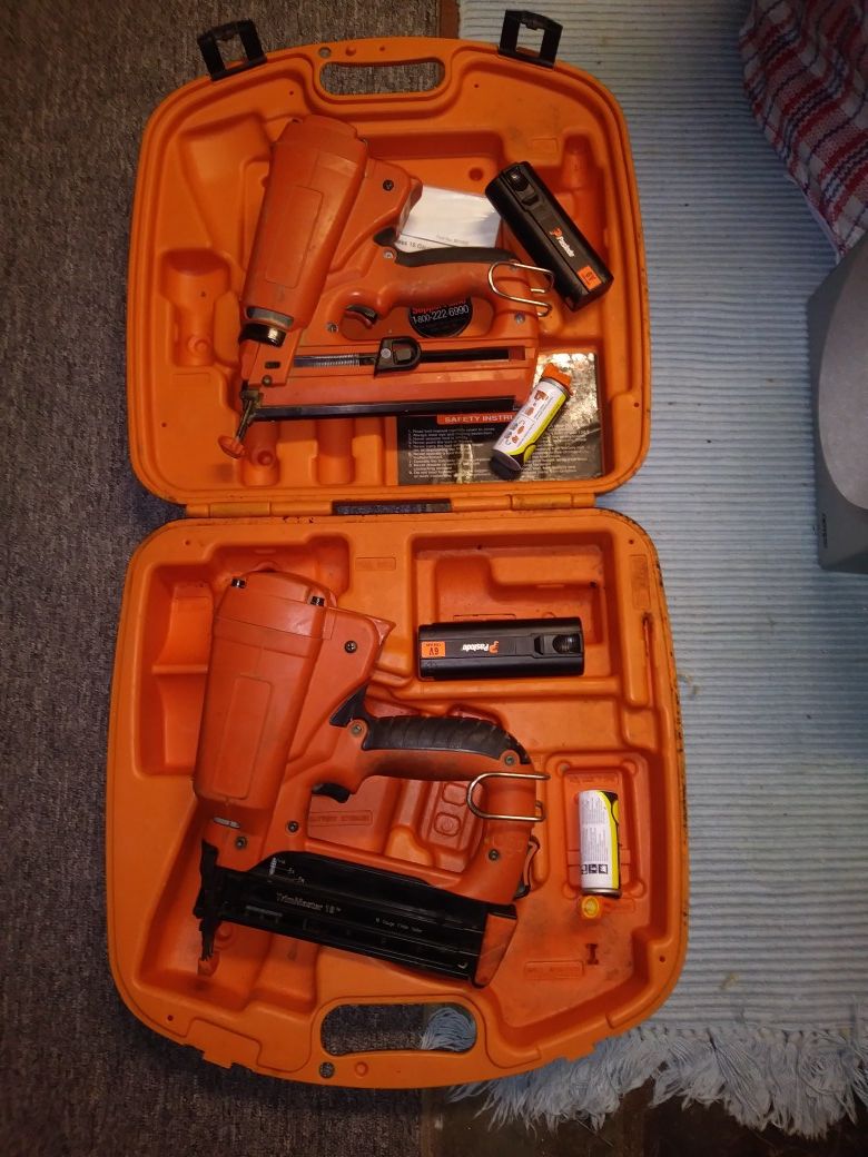 Two passload trim nail guns with 2 batteries and 2 tubes