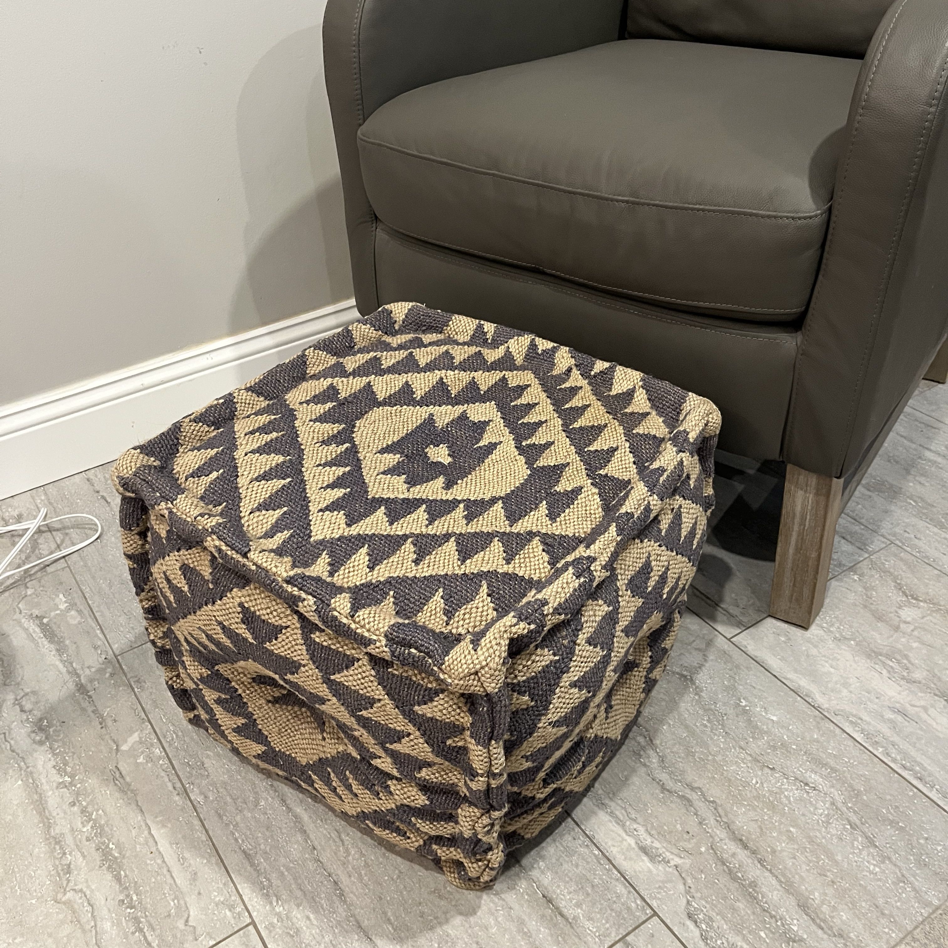 Geometric Pattern Square Ottoman Footstool
