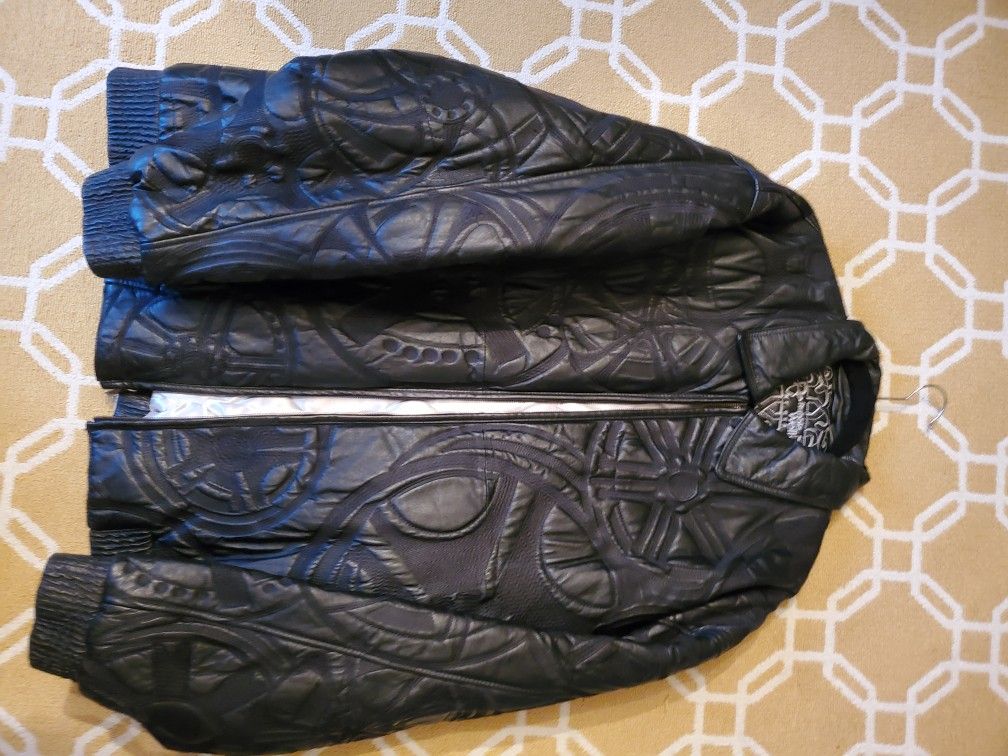 MEN'S CUSTOM LEATHER JACKET BLACK SIZE 3X