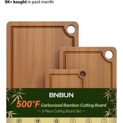 Bamboo Cutting Board for Kitchen, Wooden Cutting Board 3-Piece Set with Non-Slip Mat Deep Juice Groove and Built-In Handles, Wood Cutting Board for Me