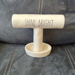 Rae Dunn Shine Bright Bracelet Hair Band Scrunchie Holder Jewelry Tray Crackle Gloss Finish