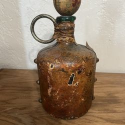 Antique Leather Covered Green Glass Jug