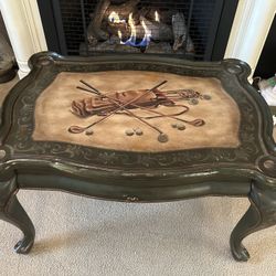 Solid Wood French Provincial Style Coffee Table with a Golf Motif