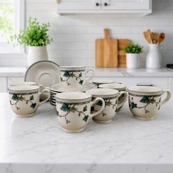 Keltcraft by Noritake Ivy Lane Ireland 6 Cups & 6 Saucers Tea / Coffee Set Vtg