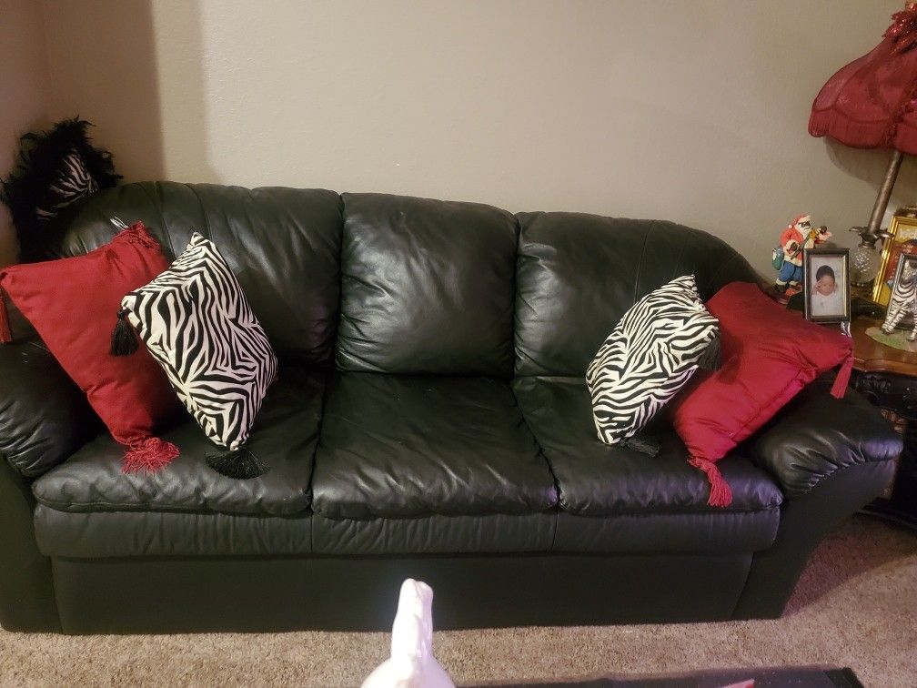 Large Black Leather Sofa Bed and Love Seat