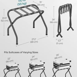 SONGMICS Luggage Rack Suitcase Stands Foldable Steel Frame Set of 2 - Gray