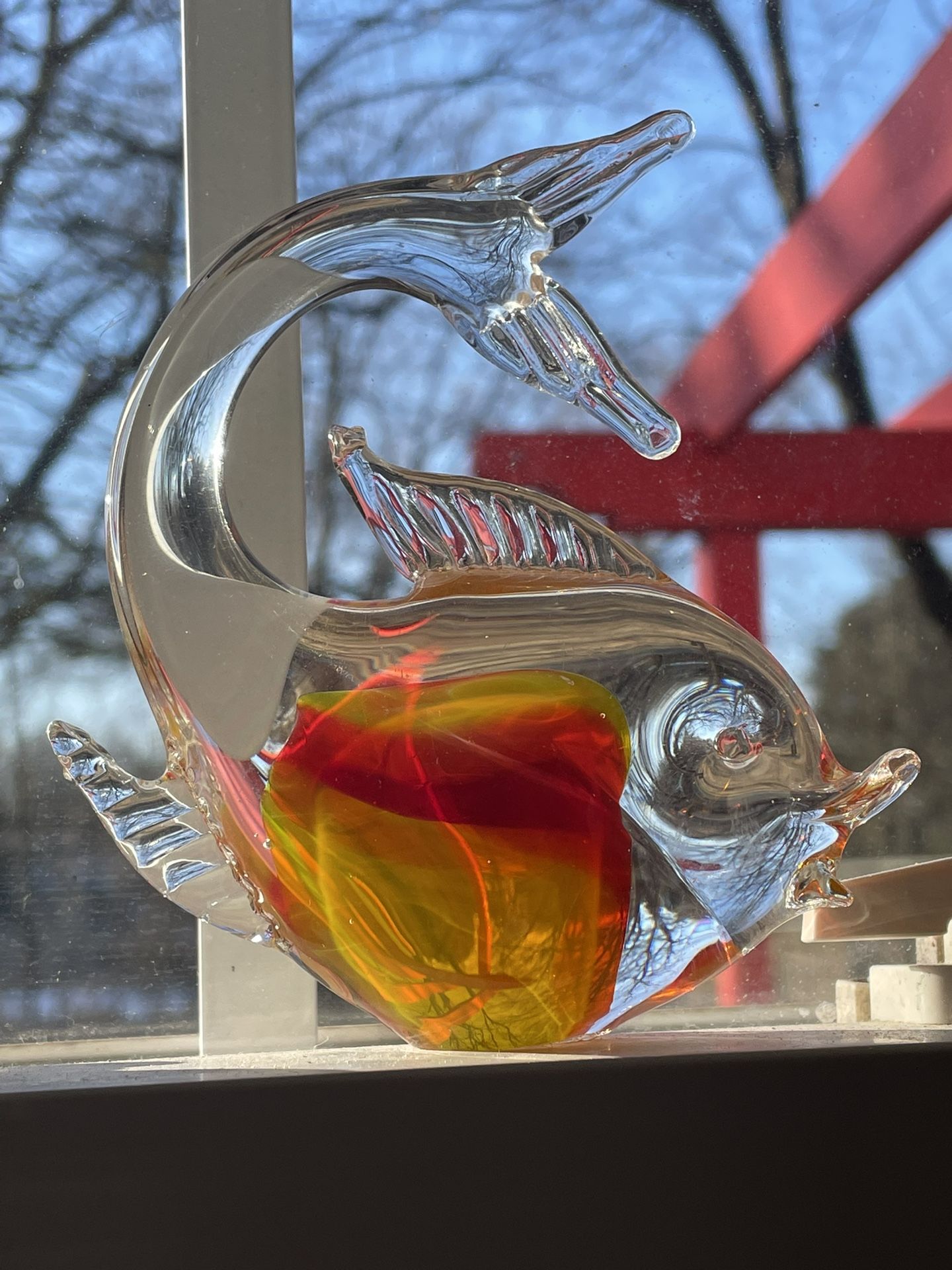 Vintage Murano Art Glass Tropical, Fish, Circa 1960s Orange Red Yellow