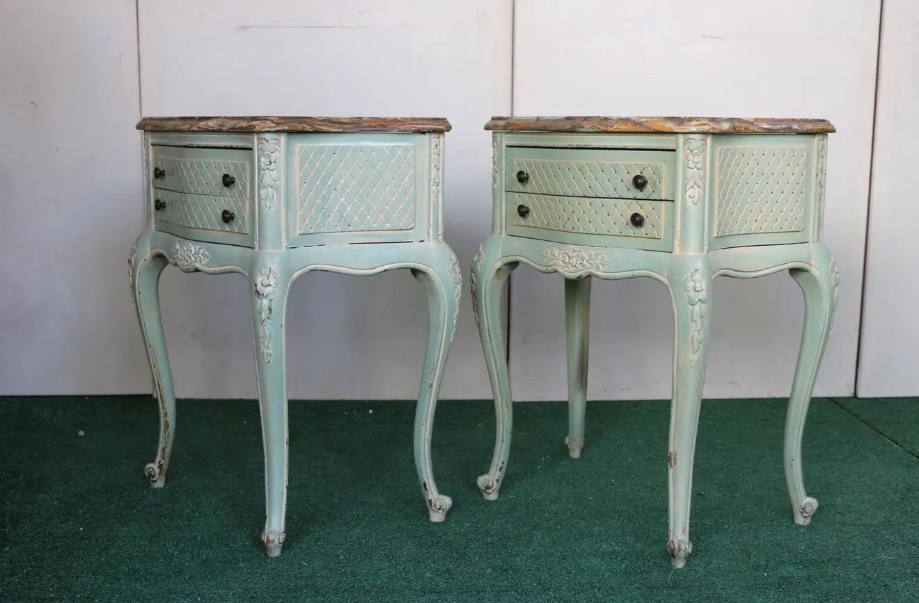 Pair of Antiques Italian Nightstands With Marble Top