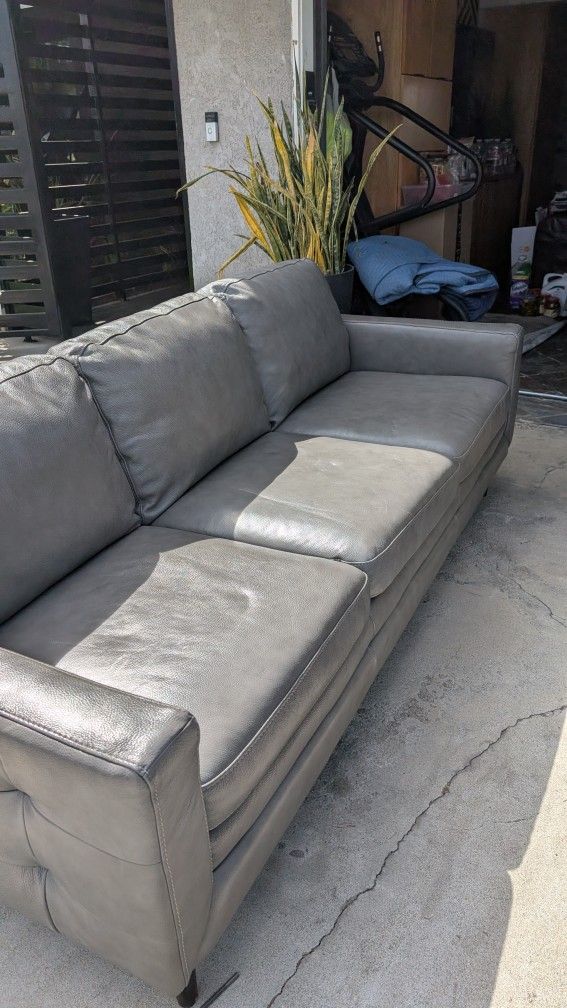 Authentic Leather Gray Couch