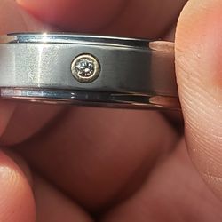 Triton Wedding Band With 10k Gold Bezel And 1/10 Ct Dimond Size 9 