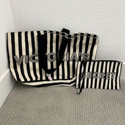 Victoria’s Secret Stripe Tote & Wristlet Set