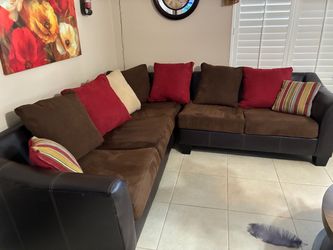 FREE Brown Microfiber and Faux Leather Sectional Sofa