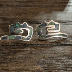 Vintage Taxco Mexican Sterling Silver Mosaico Azteca Earrings 
