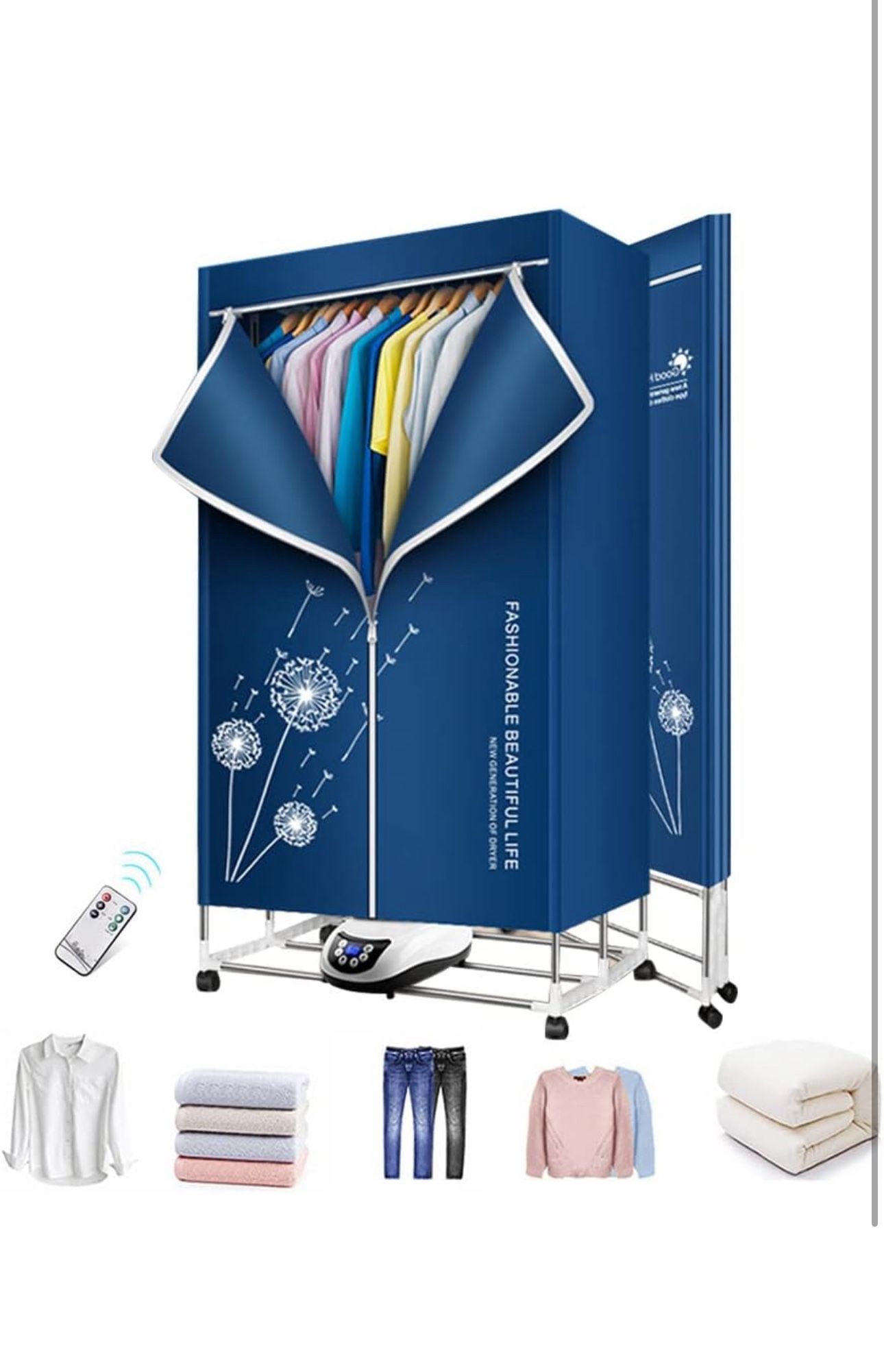 1500W Foldable Electric Clothes Dryer, 3 Layer Electric Heated Clothes Airer Dryer Rack, 220V Small Household Dryer with Dustproof Cloth Curtain, Ener