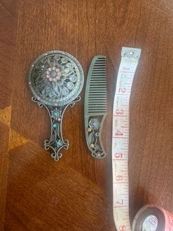 Vintage Bejeweled Mirror and Comb Vanity Set without Box