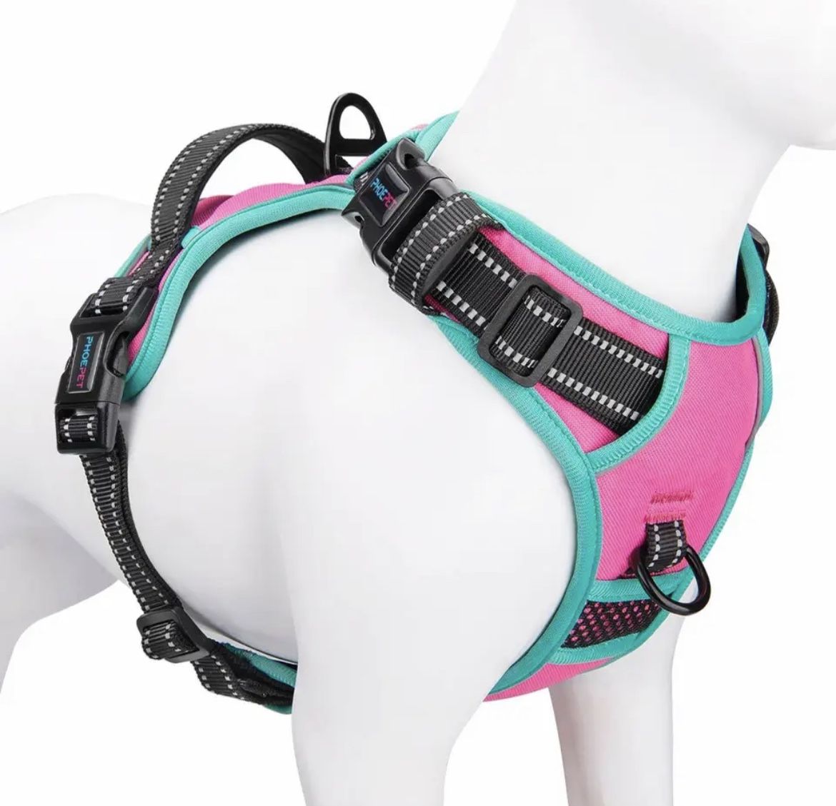 Phoepet Dog Harness, Reflective Adjustable Vest, with a Training Handle L Pink